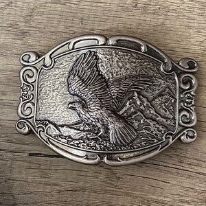 Western Eagle Belt Buckle Mountains Cowboy Sportsman Nature Vtg Taiwan